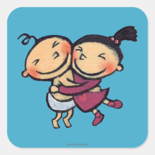 Cute Illustrated Toddlers Hugging Square Sticker