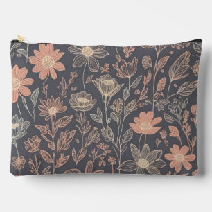 Cute illustration graphic line drawn flowers accessory pouch