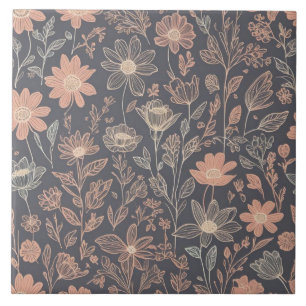 Cute illustration graphic line drawn flowers tile