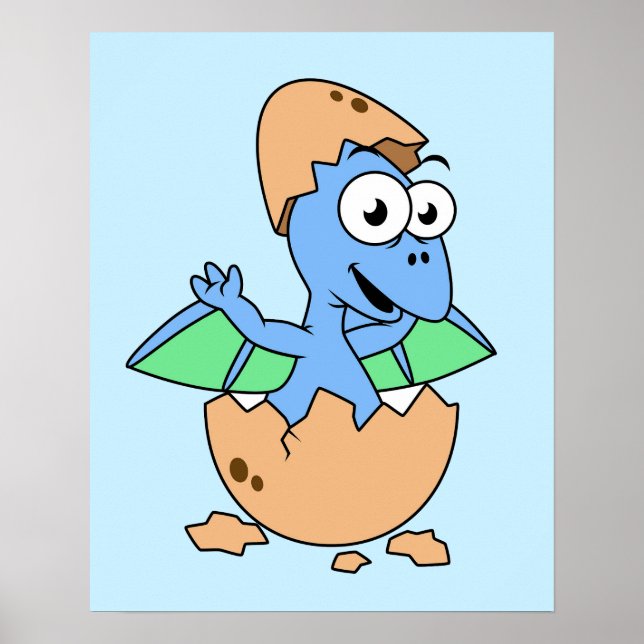 Cute Illustration Of A Baby Pterodactyl Hatching. Poster (Front)