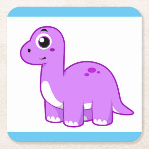 Cute Illustration Of A Brontosaurus Dinosaur. Square Paper Coaster