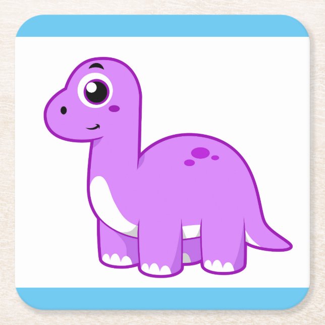Cute Illustration Of A Brontosaurus Dinosaur. Square Paper Coaster (Front)