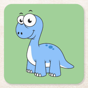 Cute Illustration Of A Brontosaurus. Square Paper Coaster