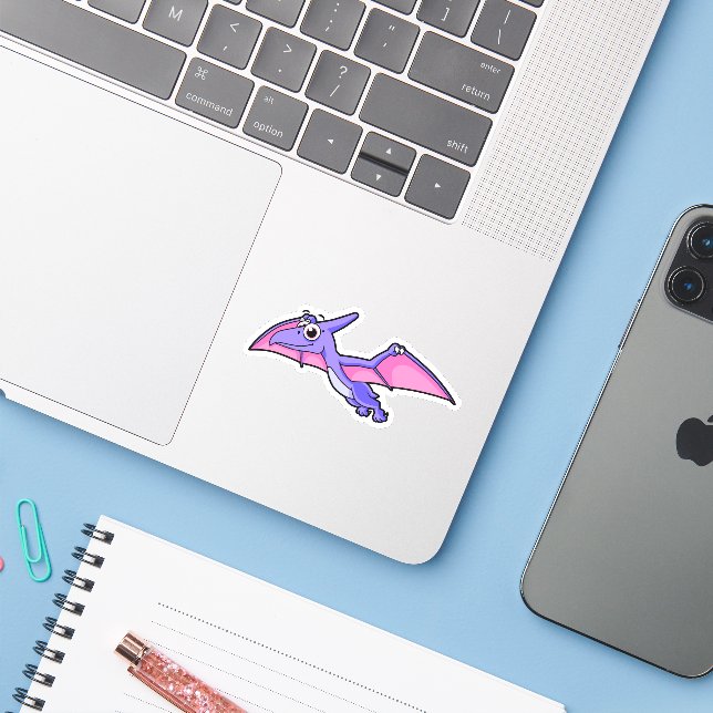 Cute Illustration Of A Flying Pterodactyl. (Laptop w/ iPhone)