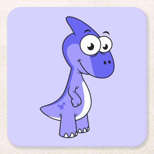 Cute Illustration Of A Parasaurolophus Dinosaur. 2 Square Paper Coaster (Front)
