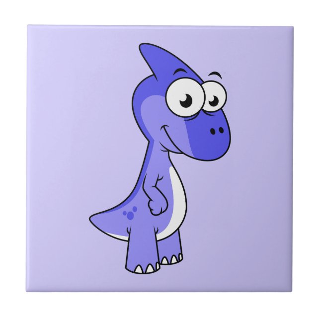 Cute Illustration Of A Parasaurolophus Dinosaur. 2 Tile (Front)