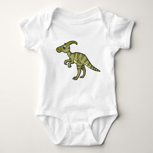 Cute Illustration Of A Parasaurolophus Dinosaur. 3 Baby Bodysuit (Front)