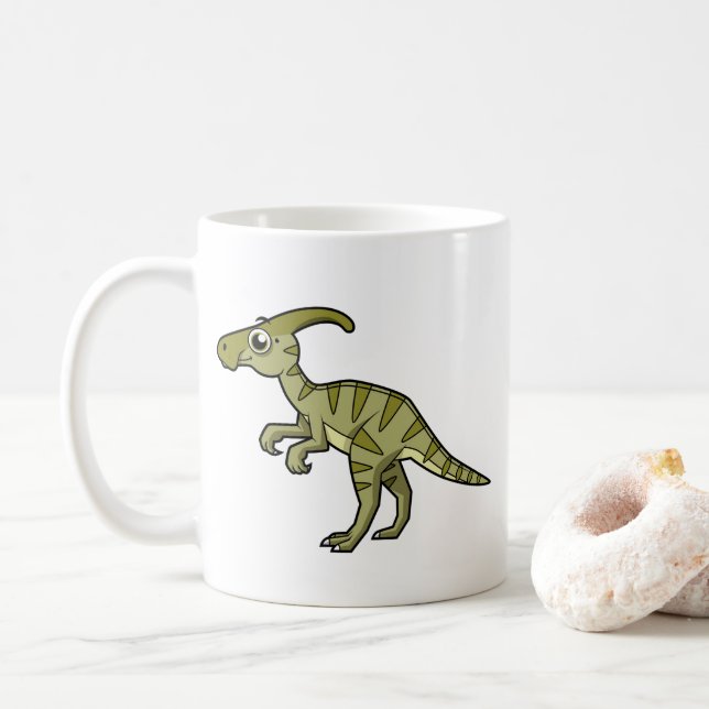 Cute Illustration Of A Parasaurolophus Dinosaur. 3 Coffee Mug (With Donut)