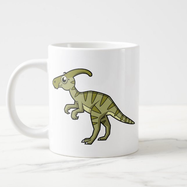 Cute Illustration Of A Parasaurolophus Dinosaur. 3 Large Coffee Mug (Left)