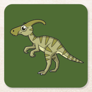 Cute Illustration Of A Parasaurolophus Dinosaur. 3 Square Paper Coaster
