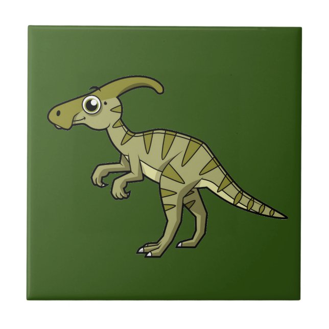 Cute Illustration Of A Parasaurolophus Dinosaur. 3 Tile (Front)