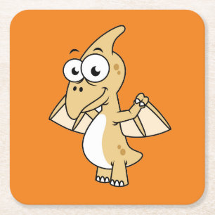 Cute Illustration Of A Pterodactyl. 2 Square Paper Coaster