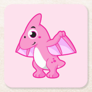 Cute Illustration Of A Pterodactyl. Square Paper Coaster