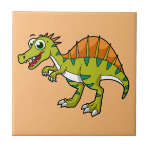 Cute Illustration Of A Smiling Spinosaurus. Tile
