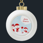 Cute Illustration Of a Snowman With Snowflakes Ceramic Ball Christmas Ornament<br><div class="desc">Cute illustration of a snowman with snowflakes and text</div>