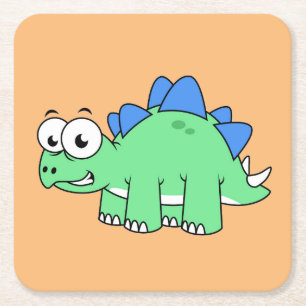 Cute Illustration Of A Stegosaurus. 2 Square Paper Coaster