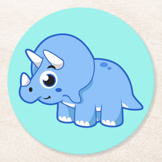 Cute Illustration Of A Triceratops Dinosaur. Round Paper Coaster (Front)