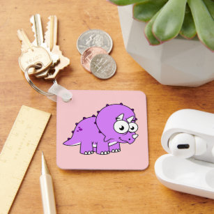 Cute Illustration Of A Triceratops. Key Ring