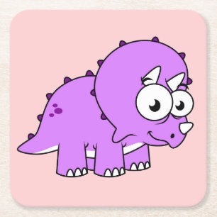 Cute Illustration Of A Triceratops. Square Paper Coaster