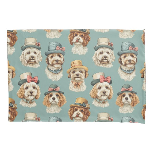 Cute illustration of Dogs in Hats Pillowcase (Front)