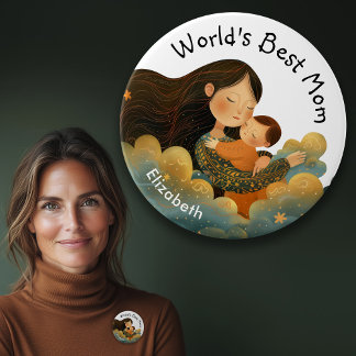 Cute Illustration of Mother & Child | Mother's Day 7.5 Cm Round Badge