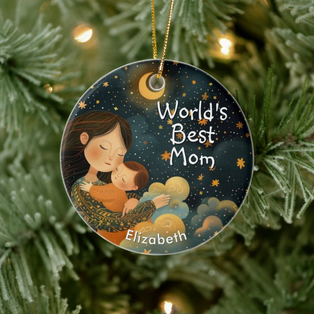 Cute Illustration of Mother & Child | Mother's Day Ceramic Tree Decoration (Tree)