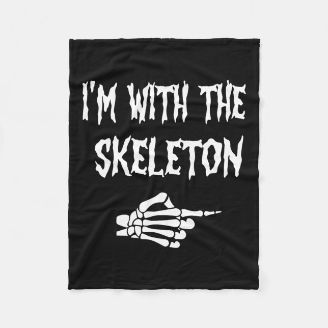 Cute I'm With Skeleton Halloween Couples Matching  Fleece Blanket (Front)