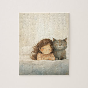 Cute image of little girl and cat jigsaw puzzle