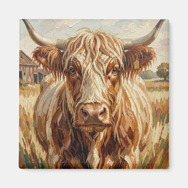 Cute Impasto Cow Art  on a Rustic Ranch Magnet (Front)