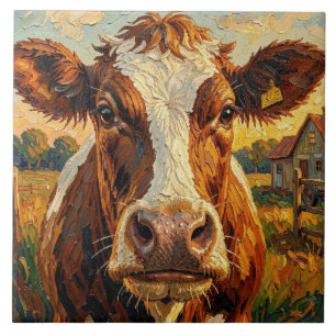 Cute Impasto Cow on Farm Tile