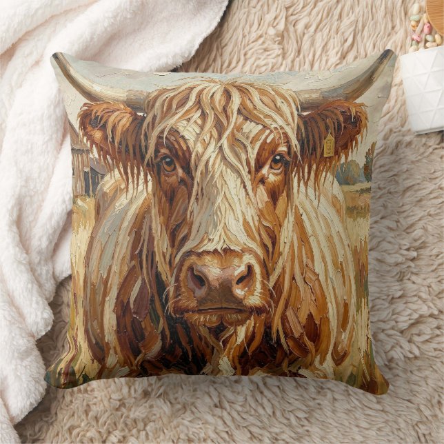 Cute Impasto Cow on Rustic Ranch Cushion (Blanket)