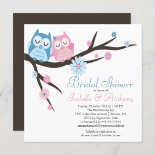 Cute in love Owl Couple Bridal Shower Invitation