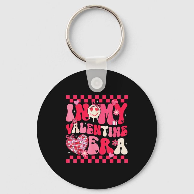 Cute In My Valentine Era Girls Kids Retro Disco He Key Ring (Front)
