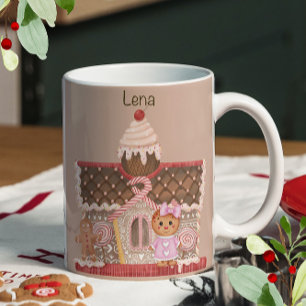 Cute in Pink Gingerbread Girl and Candy House  Coffee Mug