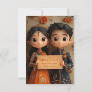 Cute Indian boy and girl. Save The Date