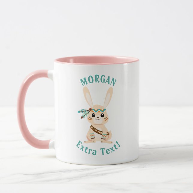 Cute Indian Bunny, Personalise Name & Message Mug (Left)