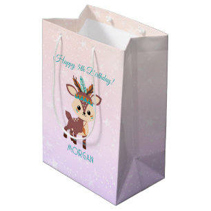 Cute Indian Deer Name Any Birthday Stars Pale Pink Medium Gift Bag