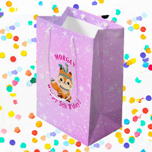 Cute Indian Fox, Name & Any Birthday, Stars Medium Gift Bag