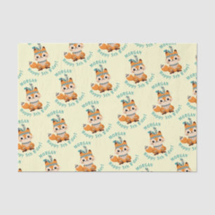 Cute Indian Fox, Name & Birthday, Pale Yellow Tissue Paper