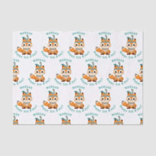 Cute Indian Fox, Personalise Name & Birthday Tissue Paper