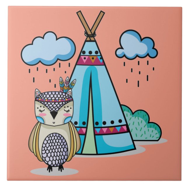 Cute Indian Owl Tile (Front)