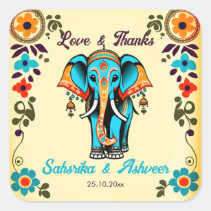 Cute Indian wedding elephant thank you favor Square Sticker