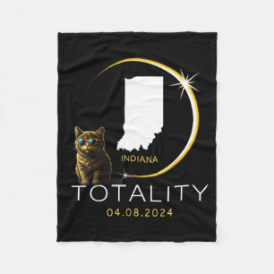 Cute Indiana Total Solar Eclipse Cat Fleece Blanket