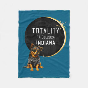 Cute Indiana Total Solar Eclipse Dog Fleece Blanket