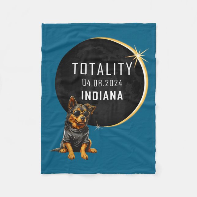 Cute Indiana Total Solar Eclipse Dog Fleece Blanket (Front)