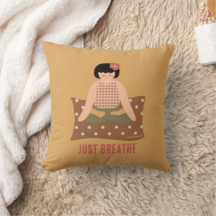 Cute Inhale Exhale Meditating Girl Yoga Cushion