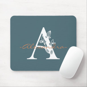 Cute initial and name pretty colour turquoise mouse pad