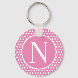 Cute initial letter Pink Polka Dots Key Ring