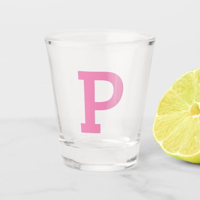 Cute Initial Letter Pink Shot Glass (Front)