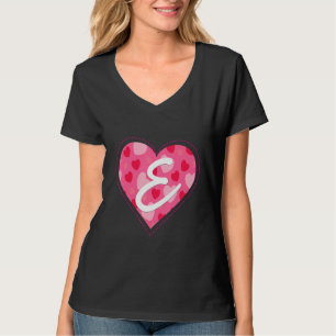 Cute Initial Monogram Letter E Heart Pattern For W T-Shirt